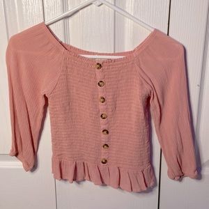 Girls pink button up long sleeve top.